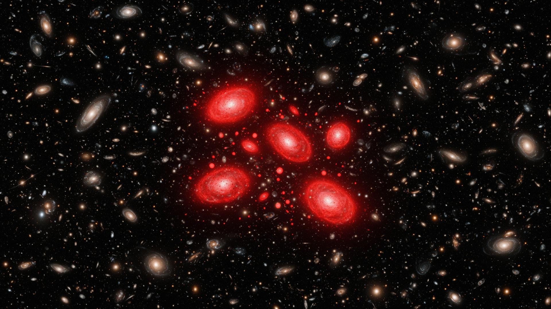 Cluster of unusually massive red galaxies seen at high redshift